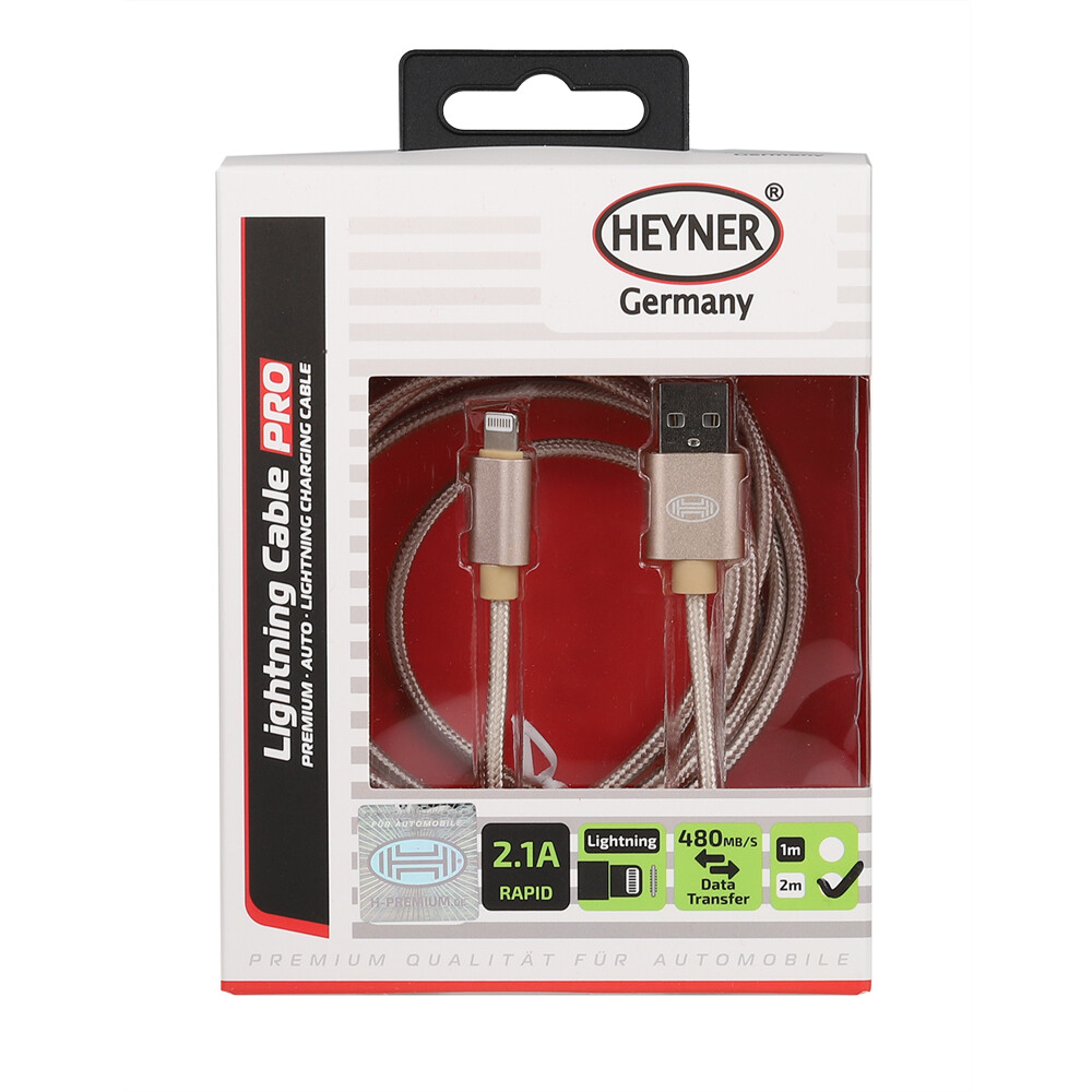 Кабель Премиум Lightning USB 2.0 DATA Transfer 480 mb/s 2M Золотой HEYNER, шт. — фото 1